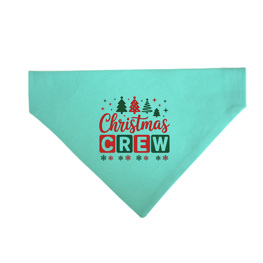 Turquoise bandana with 'Christmas Crew' text and Christmas tree graphics on a white background