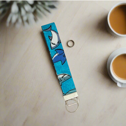 Wristlet Keychain fabric with shark print design